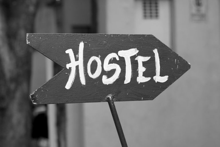 A hostel sign board