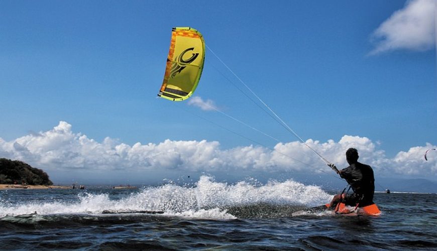 A man kite surfing at Kalpitiya beach, Sri Lanka