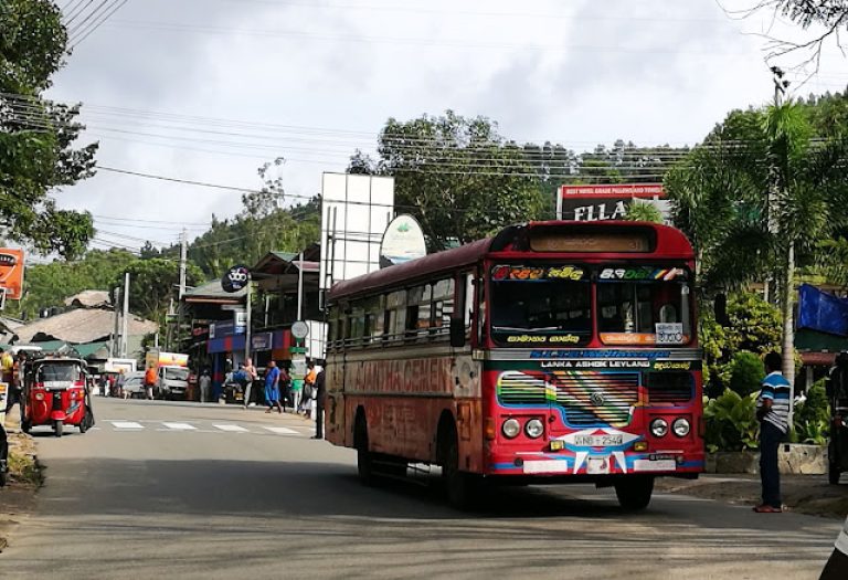 A bus moving in a crowded town