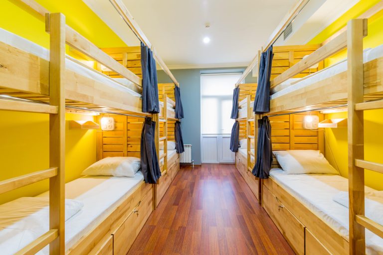 Bunk beds in a hostel